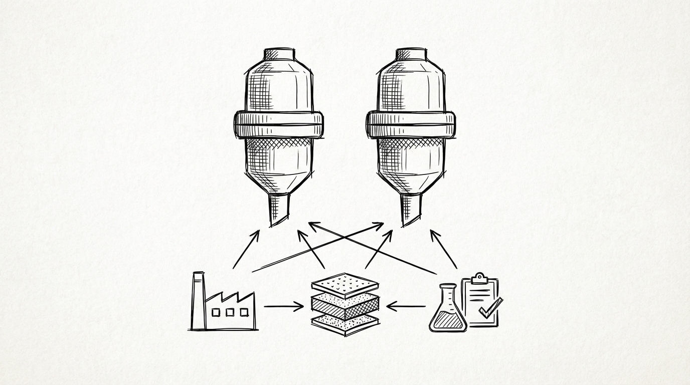同等と整理される理由は、メーカー・ろ過構造・試験基準が揃っているためです