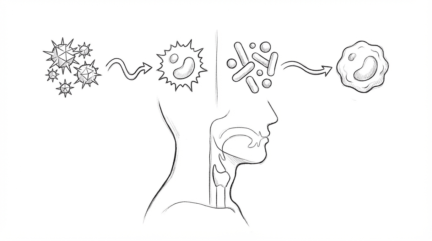 ウイルス性と細菌性では、症状の出方と必要な治療が大きく異なります